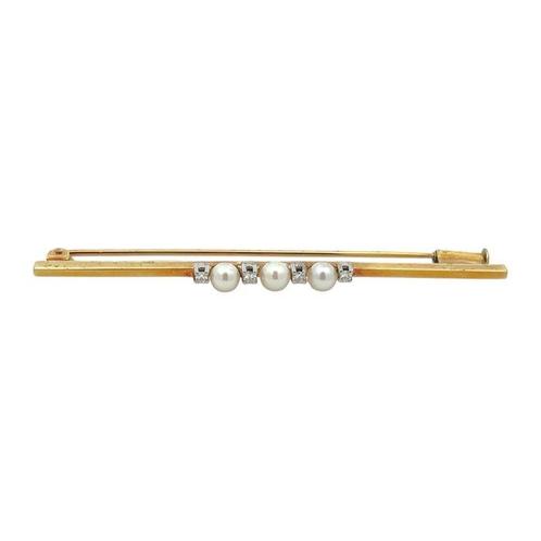 Broche - 14 karaat Geel goud, Witgoud -  0.10ct. tw. Diamant, Handtassen en Accessoires, Antieke sieraden