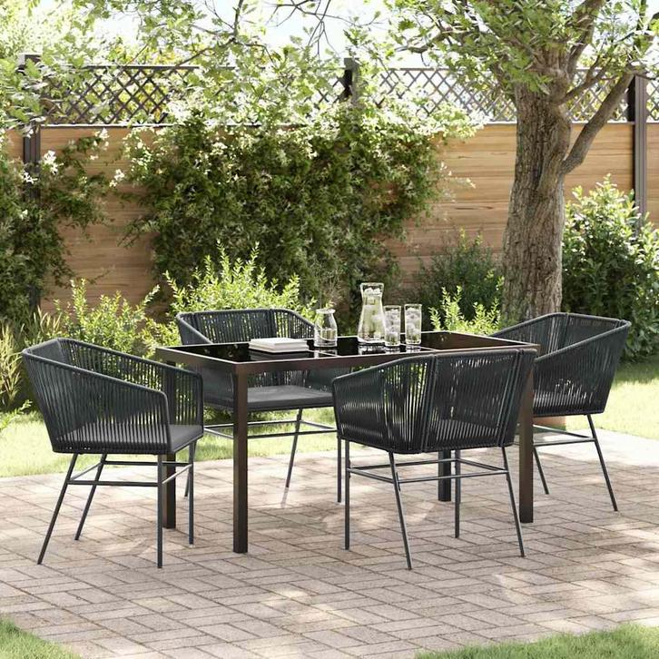 vidaXL Tuin Eettafel Set met kussen 5 pcs Zwart Gepoedercoat, Tuin en Terras, Tuinsets en Loungesets, Nieuw, Verzenden