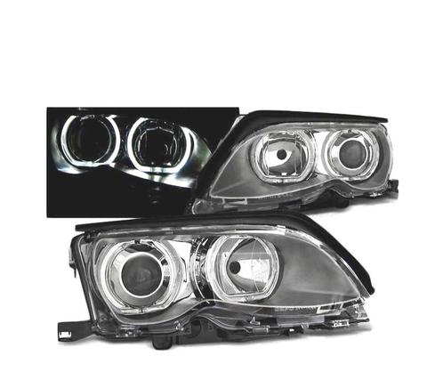PHARES LED ANGEL EYES POUR BMW E46 01-05 CHROMÉ, Auto-onderdelen, Verlichting, Verzenden