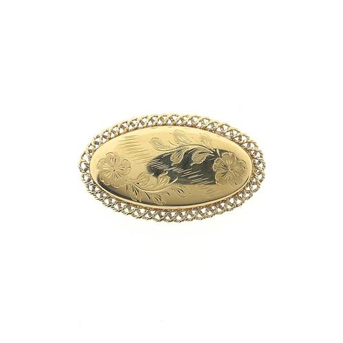 Vintage gouden broche met bloemgravure | Floraal design, Handtassen en Accessoires, Broches, Overige kleuren, Gebruikt, Goud, Ophalen of Verzenden