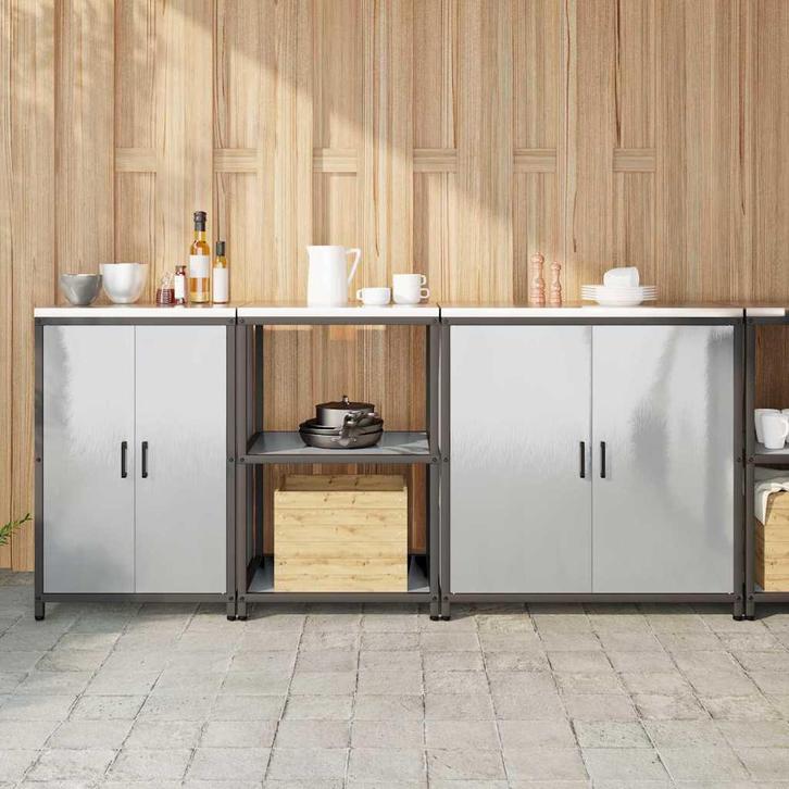 vidaXL Keukenopbergsysteem met plank Anders 3 pcs Zilver, Huis en Inrichting, Kasten | Overige, Nieuw, Verzenden