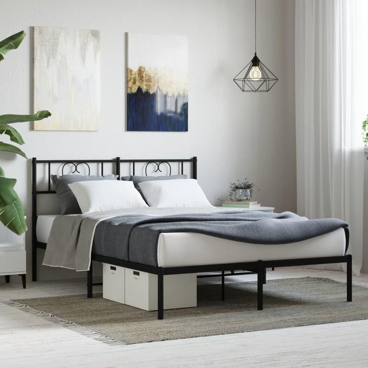 vidaXL Bedframe met hoofdbord metaal zwart 160x200 cm, Huis en Inrichting, Slaapkamer | Bedden, Nieuw, Verzenden