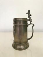 Bierpul - Tin - Bier pul met klep hert, Antiek en Kunst, Curiosa en Brocante