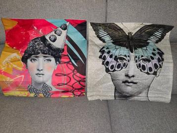 cuscini postmoderni fornasetti style, cotone-velluto -