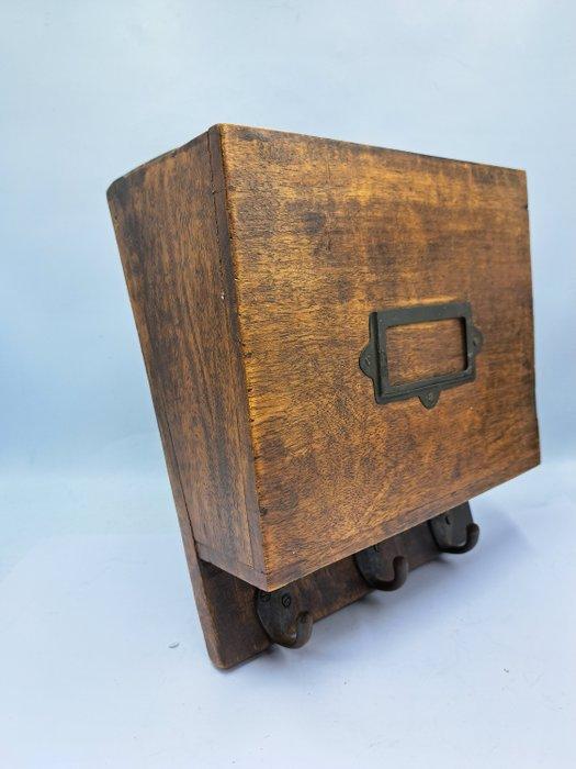 Kapstok - Organizer - Hout - Opbergbak met 3 haken., Antiek en Kunst, Curiosa en Brocante
