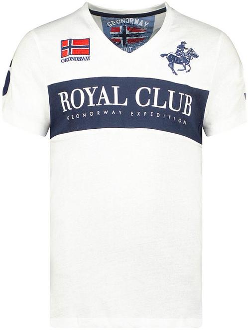 T-shirt V-hals Hals Wit Royal Club Geographical Norway, Kleding | Heren, T-shirts, Verzenden