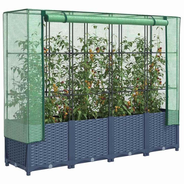 vidaXL Verhoogde plantenbak met kashoes rotanlook 160x40x138, Tuin en Terras, Bloempotten, Nieuw, Verzenden