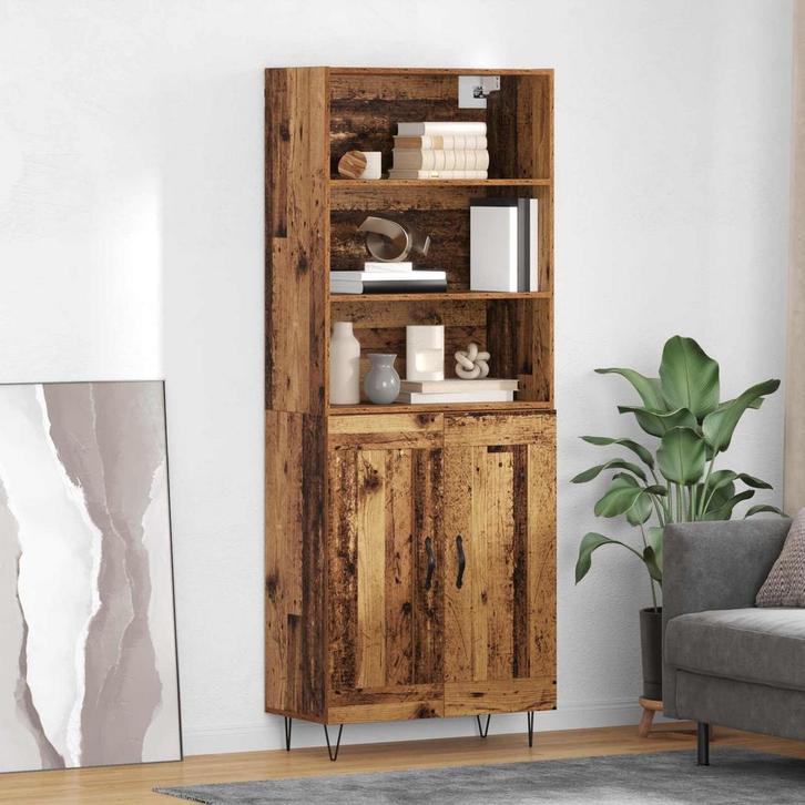 vidaXL Highboard 2 pcs Oudhout Bewerkt hout, Huis en Inrichting, Kasten | Dressoirs, Nieuw, Verzenden