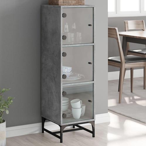 vidaXL Buffet avec portes en verre gris béton 35x37x120, Maison & Meubles, Armoires | Dressoirs, Neuf, Envoi