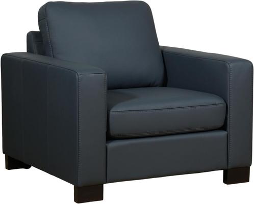 Blauwe leren moderne fauteuil - poot hout bruin - Toledo, Huis en Inrichting, Zetels | Zetels en Chaises Longues, 75 tot 100 cm