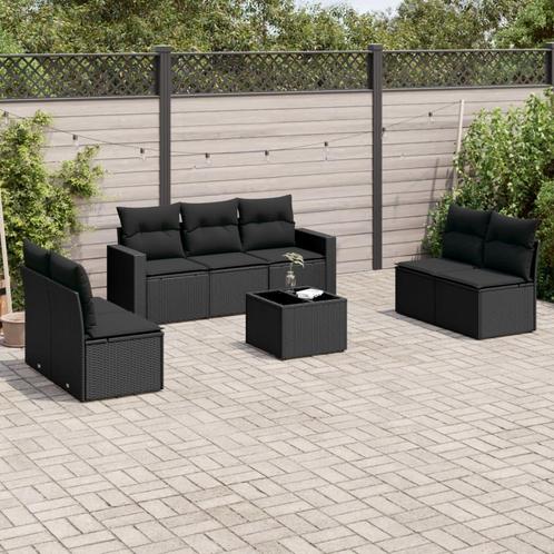 vidaXL 8-delige Loungeset met kussens poly rattan zwart, Tuin en Terras, Tuinsets en Loungesets, Nieuw, Verzenden