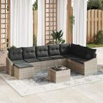 vidaXL 9-delige tuinset met kussens in grijs poly rattan, Verzenden, Nieuw