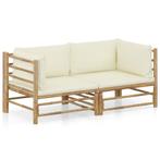vidaXL 2-delige Loungeset met kussens bamboe crèmewit, Tuin en Terras, Verzenden, Nieuw, Loungeset