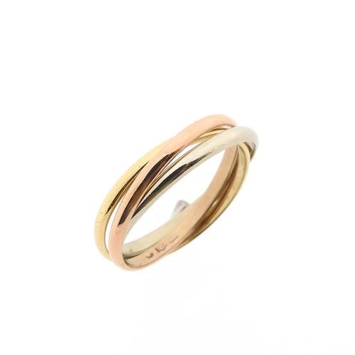 Tricolor gouden trinity ring (witgoud, roségoud), Handtassen en Accessoires, Ringen, Dame, Overige kleuren, 19 tot 20, Gebruikt