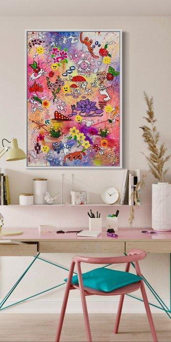 iqra - Colorful Abstract Pop Art Mixed Media Painting on, Antiquités & Art, Art | Peinture | Moderne