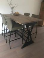 Set van 4 leren barstoelen - groen leer, 1 kruk, Ophalen of Verzenden, Nieuw