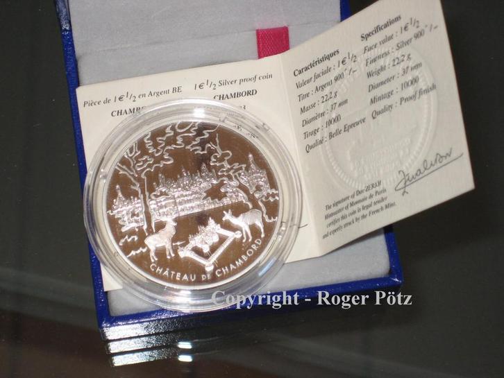 Frankreich 1,50 Euro Schloß Chambord 2003 zilver Pp sehr..., Timbres & Monnaies, Monnaies | Europe | Monnaies euro, Envoi