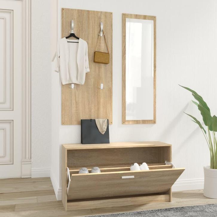 vidaXL 3-in-1 schoenenkastset Sonoma eiken bewerkt hout, Huis en Inrichting, Kasten | Schoenenkasten, Nieuw, Verzenden