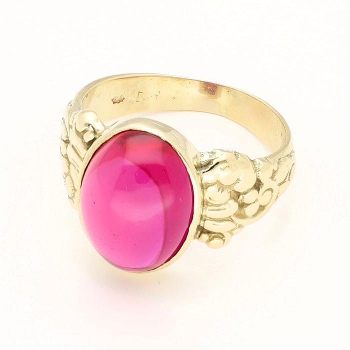 Ring - 14 karaat Geel goud Robijn, Handtassen en Accessoires, Ringen