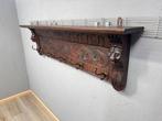 Houten kapstok met houtsnijwerk en messing haken -, Antiek en Kunst