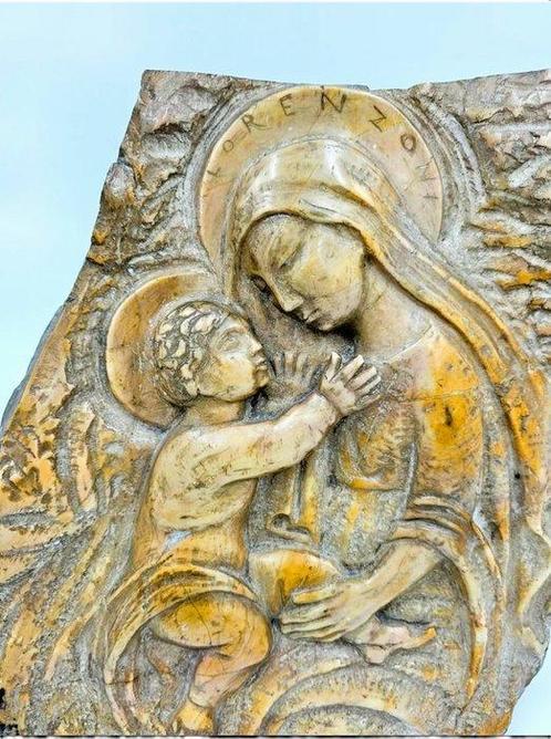 Lorenzoni - sculptuur, Madonna con bambino - 26 cm - Marmer, Antiek en Kunst, Kunst | Niet-Westerse kunst