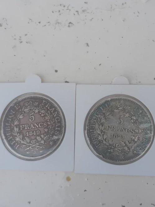 Frankrijk. 5 Francs 1849/1874 (2 stuks) (Zonder, Postzegels en Munten, Munten | Europa | Niet-Euromunten