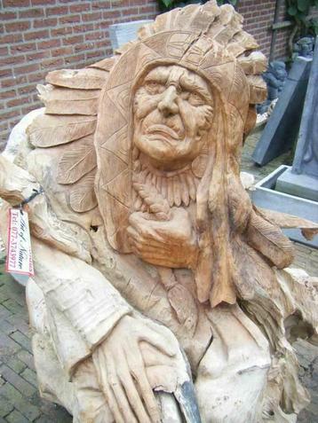 indiaan beeld, teak hout indianen tuinbeelden, sculptuur, beschikbaar voor biedingen