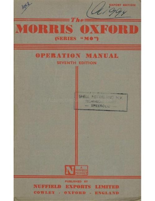 1952 MORRIS OXFORD INSTRUCTIEBOEKJE ENGELS, Auto diversen, Handleidingen en Instructieboekjes