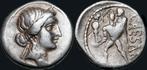 49-48bc Roman Julius Caesar Ar denarius Aeneas running le...