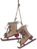 Houten Schaatsen met bontje hanger 8,5x8 cm set 2, Nieuw