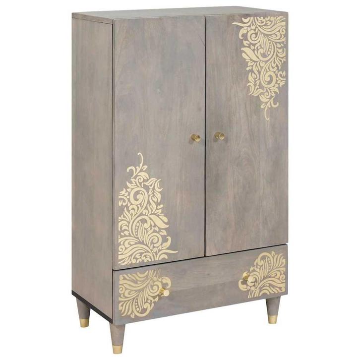 vidaXL Highboard Grijs en Goud 60 x 33.5 x 100 cm Massief, Huis en Inrichting, Woonaccessoires | Cd- en Dvd-rekken, Nieuw, Verzenden
