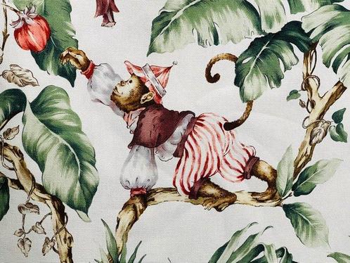 Speelse apen: Oeko Tex Standard 100 katoenen stof -, Antiek en Kunst, Antiek | Tapijten, Tafelkleden en Textiel