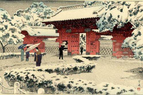 Rode Poort bij Hongo in de Sneeuw - Kasamatsu Shiro, Antiek en Kunst, Antiek | Overige Antiek