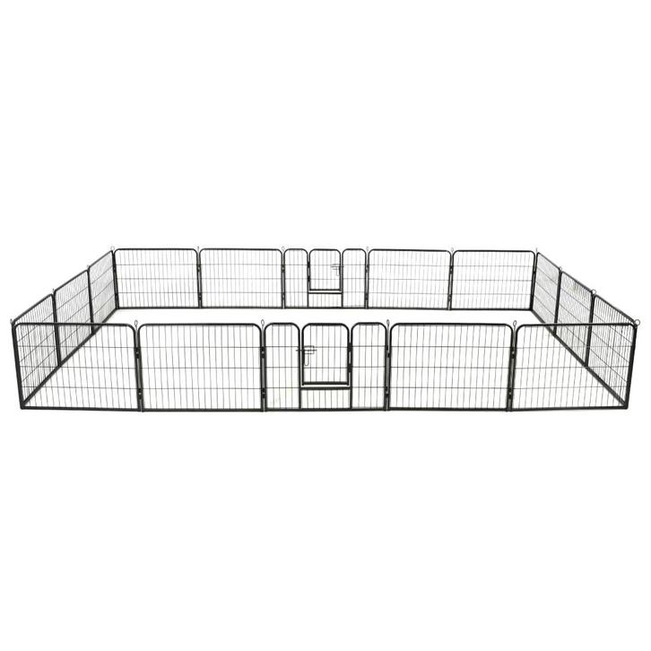 vidaXL Hondenren met 16 panelen 60x80 cm staal zwart, Dieren en Toebehoren, Hondenbenches, Nieuw, Verzenden