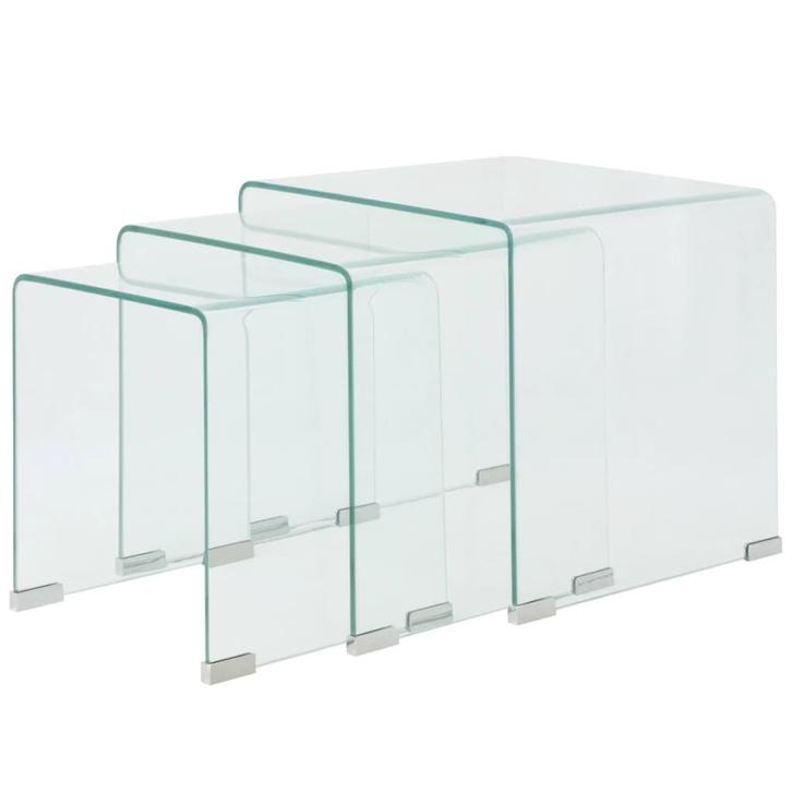 vidaXL Bijzettafel set 3-dlg transparant gehard glas, Huis en Inrichting, Tafels | Salontafels, Nieuw, Verzenden