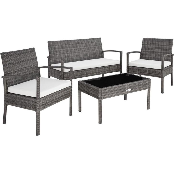 tectake Wicker zitgroep Sparta 3+1 - grijs, Tuin en Terras, Tuinsets en Loungesets, Verzenden