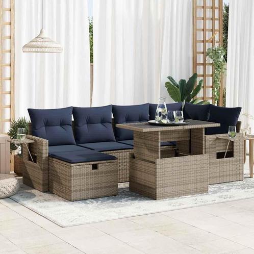 vidaXL 7-delige Loungeset met kussens poly rattan acacia, Tuin en Terras, Tuinsets en Loungesets, Loungeset, Nieuw, Verzenden