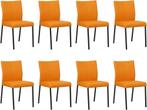 Set van 8 Oranje leren moderne eetkamerstoelen - poot, Huis en Inrichting, Stoelen, Nieuw, Vijf, Zes of meer stoelen, Modern, Leer