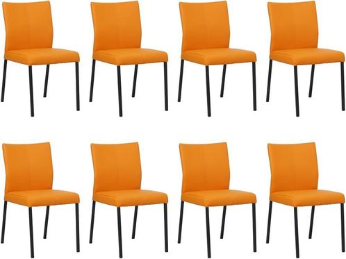 Set van 8 Oranje leren moderne eetkamerstoelen - poot, Maison & Meubles, Chaises, Enlèvement ou Envoi