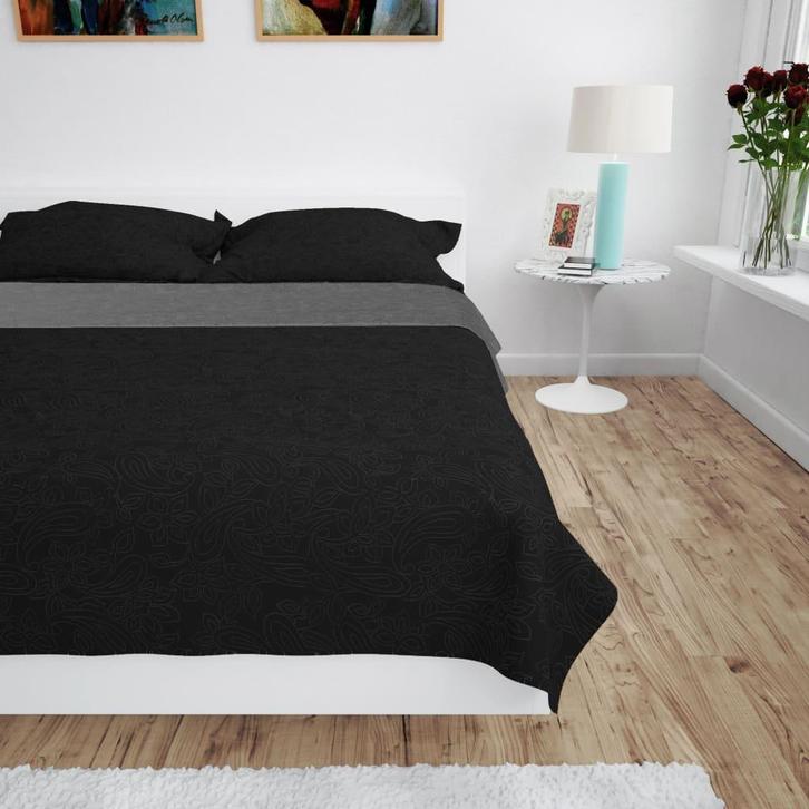 vidaXL Bedsprei dubbelzijdig 170x210 cm quilt grijs en zwart, Huis en Inrichting, Slaapkamer | Beddengoed, Nieuw, Verzenden
