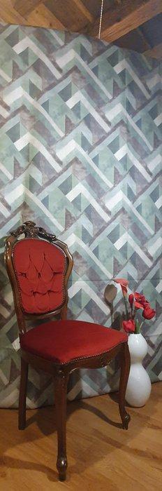 Geometrisch midden-eeuws textiel - Vintage jaren 70 ontwerp, Antiek en Kunst, Antiek | Tapijten, Tafelkleden en Textiel