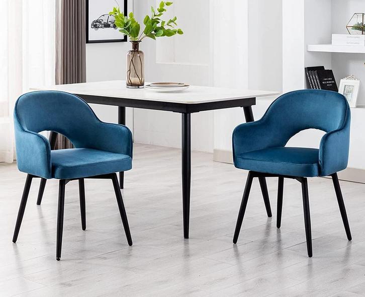 Eetkamerstoelen - Set van 2 - Met armleuning - Fluweel - Bla, Maison & Meubles, Chaises, Envoi