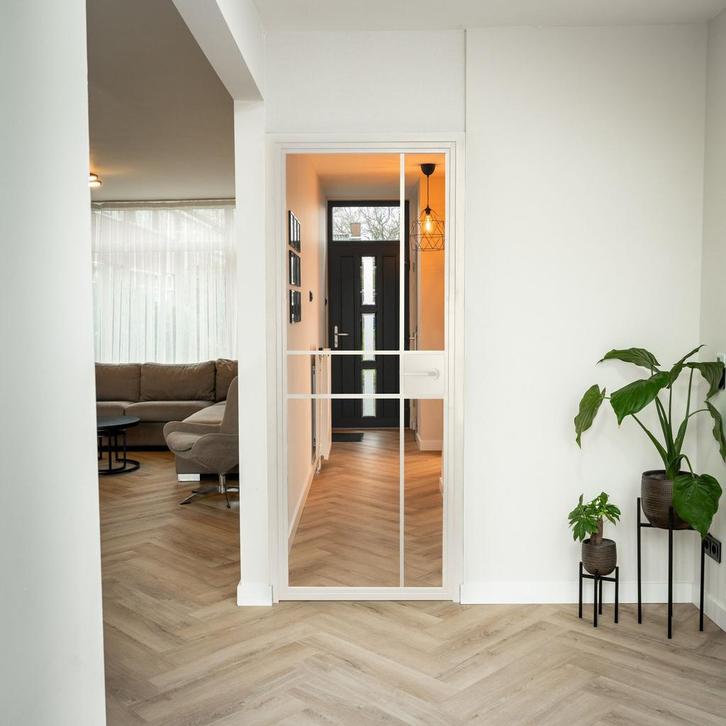 Stalen Binnendeur - 6 Vlaks - Wit - Helder glas - Met slot, Doe-het-zelf en Bouw, Deuren en Vliegenramen, Nieuw, Metaal, Binnendeur