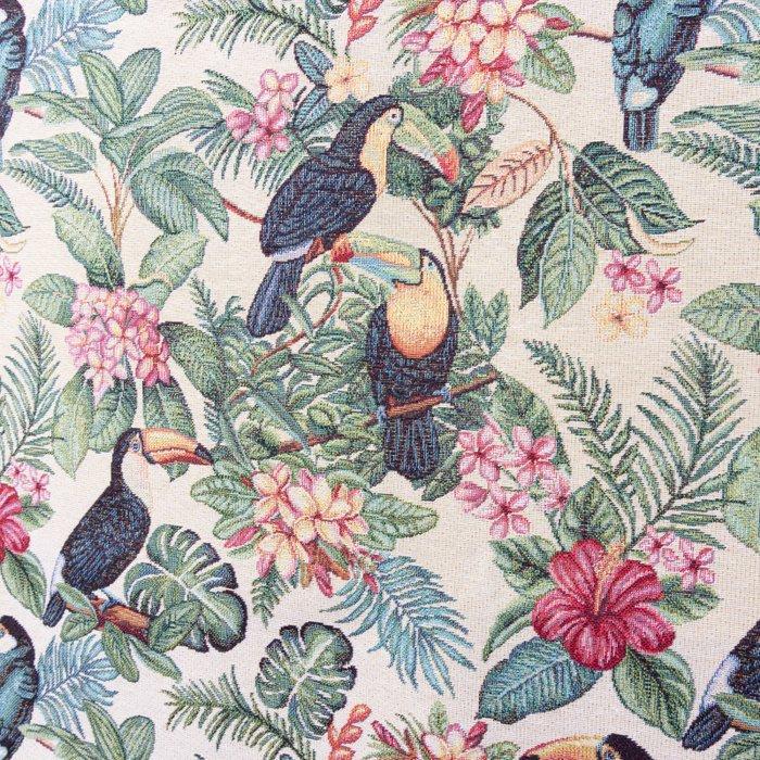 Hoogwaardige Gobelin-stof – Tropisch ontwerp met toekans en, Antiek en Kunst, Antiek | Tapijten, Tafelkleden en Textiel