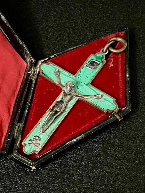 Brons, Malachiet - Kruishanger - Borstkruis, Antiek en Kunst, Kunst | Niet-Westerse kunst