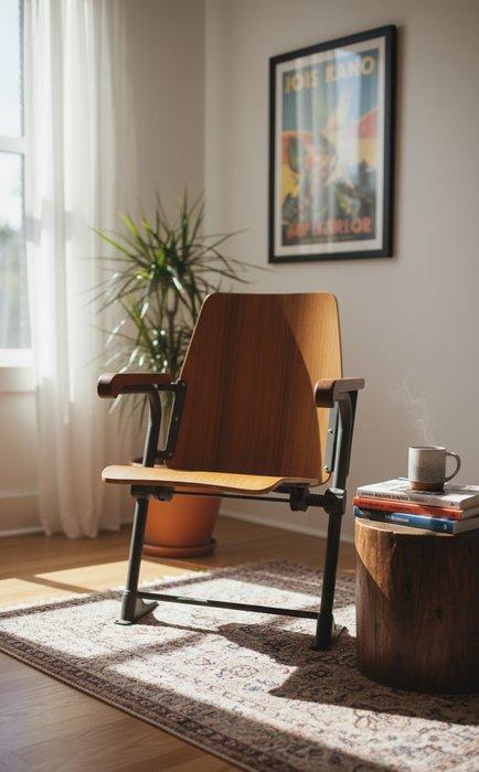 Meneghello - Fauteuil - Hout, Metaal - Cinema - Industrieel, Antiek en Kunst, Antiek | Wandborden en Tegels