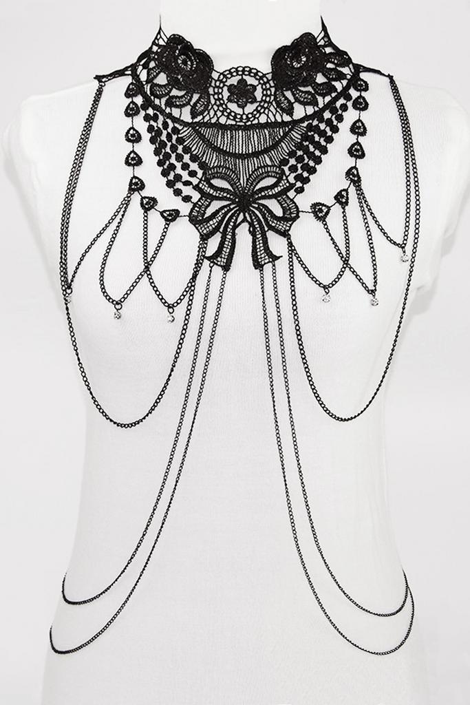 Body Chain Zwart Kant Strik Lichaamsketting Victoriaans Sexy, Handtassen en Accessoires, Kettingen, Zwart, Nieuw, Ophalen of Verzenden