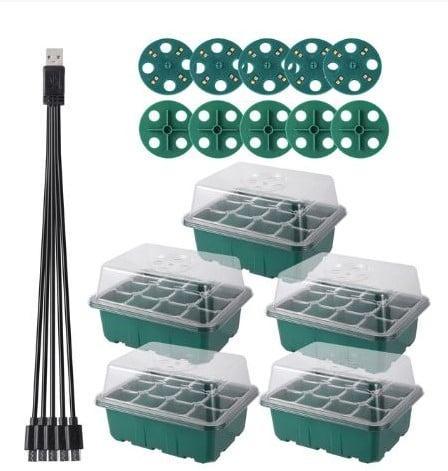 Seed Starter box met kweeklamp 5 lampen 12/60 cellen set 5, Hobby en Vrije tijd, Knutselen, Nieuw