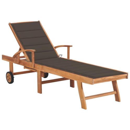 vidaXL Chaise longue avec coussin taupe Bois de teck, Jardin & Terrasse, Chaises longues, Neuf, Envoi