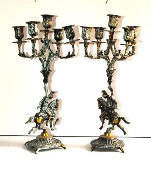 Kandelaber 42cm hoog (2) - Massief brons gepatineerd in, Antiek en Kunst, Curiosa en Brocante